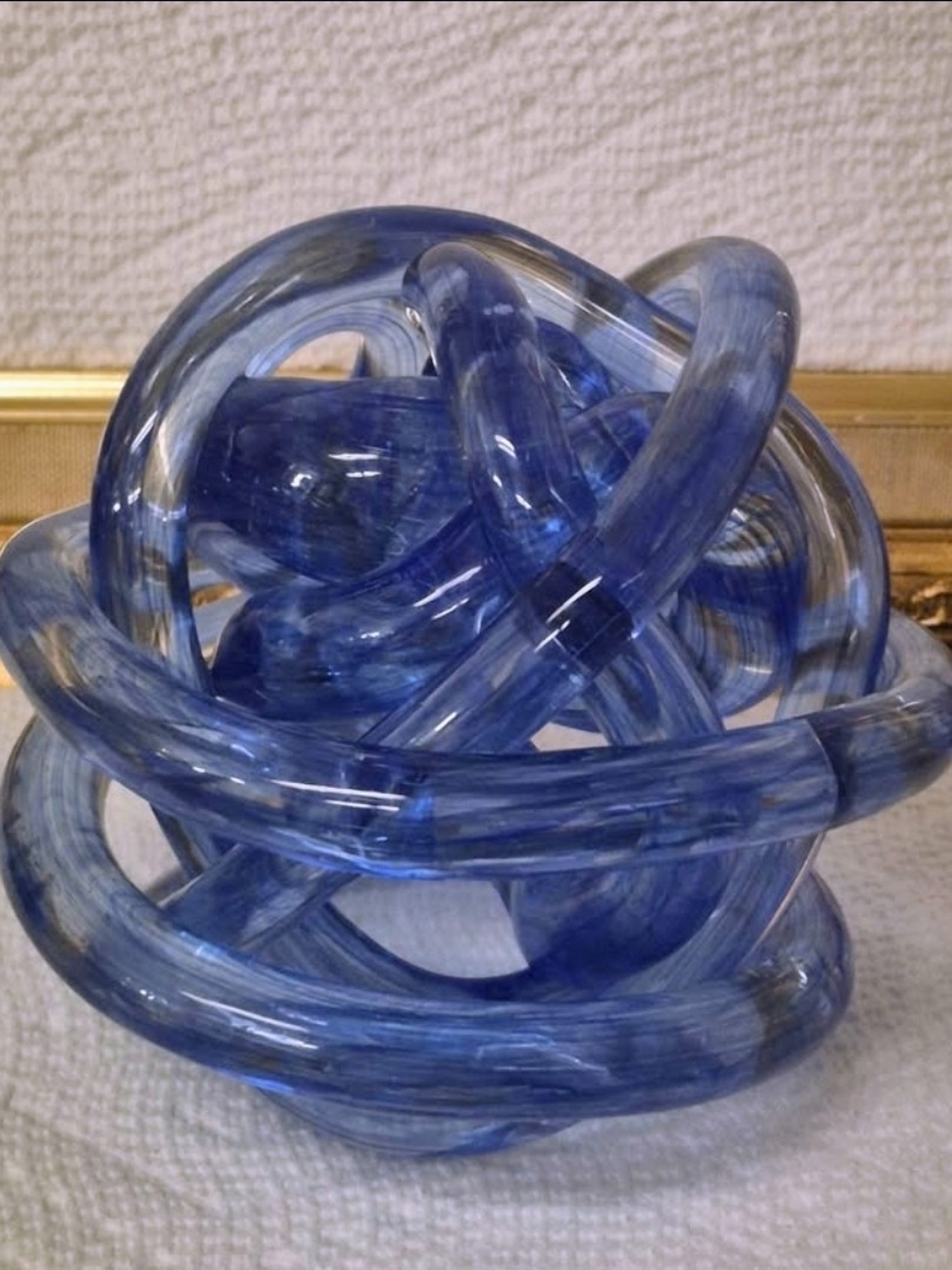 Cobalt Blue Hand Blown Art Glass Infinity Loop Knot Sculpture